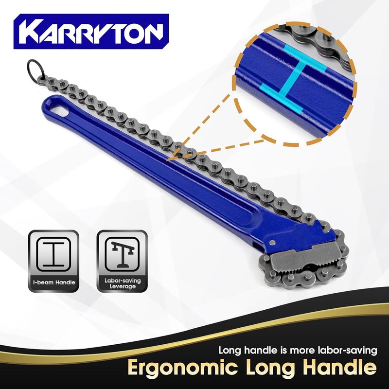 KARRYTON 14" Chain Pipe Wrench 2" - 5" Pipe Diameters, 18.5" Chain Length Max Breaking Load 5500Lbs, Heavy Duty Plumbing Tool for Pipe Installation, Oil Fields Operations and Maintenance - Image 4